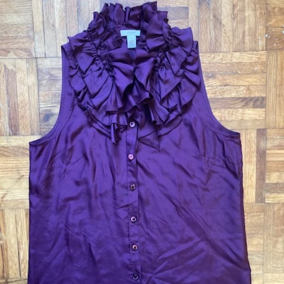 J Crew Silk Purple Ruffled Collar Tank Top Size 6 - Picture 5 of 6